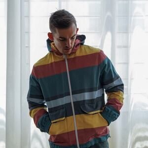 Zara Mens Striped Hoodie Color Block Jacket Warm Winter‎ Casual Relexed  Sz XL